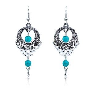 Boho Beauty Turquoise & Silver Drop Earrings